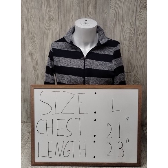 Croft & Barrow Women's Large Full Zip Long Sleeve Sweater Gray And Blue Stripes - Picture 4 of 4
